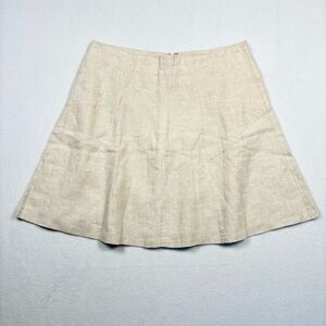Loft Women's Beige Linen A-Line Mini Skirt Size 12 Zip Lined Breezy Classic